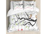 Abakuhaus Copripiumino Love, Uccellini Appollaiati Su Un Ramo, Antiacaro, Adatto A Chi Soffre Di Allergie, Con Federe, 155 Cm X 220 Cm - 80 X 80 Cm, Multicolore
