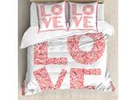 Abakuhaus Copripiumino, Floral Valentine's Day, Antiacaro, Adatto A Chi Soffre Di Allergie, Con Federe, 155 Cm X 220 Cm - 80 X 80 Cm, Bianco Vermiglio