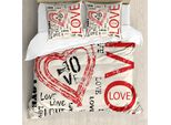 Abakuhaus Copripiumino Love, Scritta Vintage Love, Antiacaro, Adatto A Chi Soffre Di Allergie, Con Federe, 200 Cm X 200 Cm - 80 X 80 Cm, Beige Vermiglio Nero