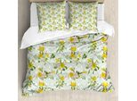 Abakuhaus Copripiumino Acquerello, Blooming Blumennatur, Antiacaro, Adatto A Chi Soffre Di Allergie, Con Federe, 200 Cm X 200 Cm - 80 X 80 Cm, Verde Pallido, Giallo, Bianco
