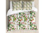 Abakuhaus Copripiumino Acquerello, Motivo Poinsettia, Antiacaro, Adatto A Chi Soffre Di Allergie, Con Federe, 200 Cm X 200 Cm - 80 X 80 Cm, Vermiglio, Verde, Giallo
