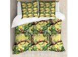 Abakuhaus Set Copripiumino Per Letto Matrimoniale, Leopardi Nella Giungla, Antiacaro, Adatto A Chi Soffre Di Allergie, Con Federe, Giallo Verde Giallo Chiaro