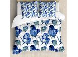 Abakuhaus Set Copripiumino Acquerello Per Letti Matrimoniali, Composizione Floreale, Antiacaro Adatto A Chi Soffre Di Allergie Con Federe, Blu Violetto Blu Grigio