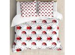 Abakuhaus Copripiumino Acquerello, Lady Bug Insect, Antiacaro, Adatto A Chi Soffre Di Allergie, Con Federe, 155 Cm X 220 Cm - 80 X 80 Cm, Vermiglio, Nero, Bianco