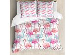 Abakuhaus Copripiumino Acquerello, Fenicotteri Delle Hawaii, Antiacaro, Adatto A Chi Soffre Di Allergie, Con Federe, 155 Cm X 220 Cm - 80 X 80 Cm, Azzurro Salmone Rosa