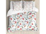 Abakuhaus Copripiumino Acquerello, Uccelli Sui Rami, Antiacaro, Adatto A Chi Soffre Di Allergie, Con Federe, 155 Cm X 220 Cm - 80 X 80 Cm, Multicolore