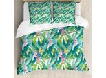 Abakuhaus Copripiumino Acquerello, Giungla Esotica Hawaii, Antiacaro, Adatto A Chi Soffre Di Allergie, Con Federe, 200 Cm X 200 Cm - 80 X 80 Cm, Verde, Rosa, Bianco