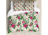 Abakuhaus Copripiumino Acquerello, Plumeria Hibiscus, Antiacaro, Adatto A Chi Soffre Di Allergie, Con Federe, 155 Cm X 220 Cm - 80 X 80 Cm, Magenta Crema Verde