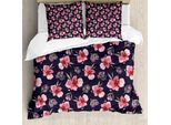 Abakuhaus Copripiumino Acquerello, Rosa Garten Flora, Antiacaro, Adatto A Chi Soffre Di Allergie, Con Federe, 200 Cm X 200 Cm - 80 X 80 Cm, Blu Navy Corallo
