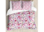 Abakuhaus Copripiumino Acquerellato, Fresca Flora Primaverile, Antiacaro, Adatto A Chi Soffre Di Allergie, Con Federe, 200 Cm X 200 Cm - 80 X 80 Cm, Lavanda-Rosa-Verde