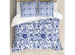 Abakuhaus Copripiumino Acquerello, Fiori Blu Vibranti, Antiacaro, Adatto A Chi Soffre Di Allergie, Con Federe, 155 Cm X 220 Cm - 80 X 80 Cm, Viola Blu Bianco