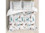 Abakuhaus Copripiumino Hirsch, Alt Text Animali Natale, Antiacaro, Adatto A Chi Soffre Di Allergie, Con Federe, 200 Cm X 200 Cm - 80 X 80 Cm, Turchese-Marrone-Beige
