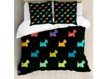 Abakuhaus Copripiumino Per Gli Amanti Dei Cani, Sagome Di Terrier, Antiacaro, Adatto A Chi Soffre Di Allergie, Con Federe, 200 Cm X 200 Cm - 80 X 80 Cm, Multicolore