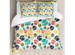 Abakuhaus Copripiumino Per Amanti Dei Cani, Hand Drawn Paws, Antiacaro, Adatto A Chi Soffre Di Allergie, Con Federe, 155 Cm X 220 Cm - 80 X 80 Cm, Multicolore