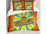 Abakuhaus Copripiumino Fiesta, Sombrero Latinoamericano, Antiacaro, Adatto A Chi Soffre Di Allergie, Con Federe, 155 Cm X 220 Cm - 80 X 80 Cm, Giallo Verde Seafoam