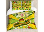 Abakuhaus Copripiumino Fiesta, Maracas E Baffi, Antiacaro, Adatto A Chi Soffre Di Allergie, Con Federe, 155 Cm X 220 Cm - 80 X 80 Cm, Verde, Giallo, Vermiglio