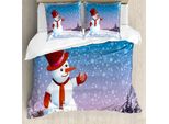 Abakuhaus Copripiumino Schneemann, Felice Nevicata Cartoon, Antiacaro Adatto A Chi Soffre Di Allergie Con Federe, 155 Cm X 220 Cm - 80 X 80 Cm, Multicolore