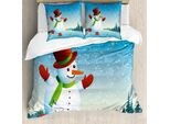 Abakuhaus Copripiumino Schneemann, Skating Happy Cartoon, Antiacaro, Adatto A Chi Soffre Di Allergie, Con Federe, 200 Cm X 200 Cm - 80 X 80 Cm, Blu Arancione Verde