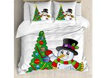 Abakuhaus Copripiumino Schneemann, Natale Albero Inverno, Antiacaro, Adatto A Chi Soffre Di Allergie, Con Federe, 155 Cm X 220 Cm - 80 X 80 Cm, Multicolore