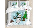 Abakuhaus Copripiumino Schneemann, Skating Xmas Tree Schnee, Antiacaro, Adatto A Chi Soffre Di Allergie, Con Federe, 200 Cm X 200 Cm - 80 X 80 Cm, Multicolore