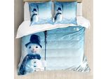 Abakuhaus Copripiumino Schneemann, Winterliche Land Snowy KäLte, Antiacaro, Adatto A Chi Soffre Di Allergie, Con Federe, 155 Cm X 220 Cm - 80 X 80 Cm, Azzurro Scuro Blu Scuro