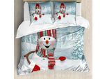 Abakuhaus Copripiumino Schneemann, Alberi Mascotte 3D Sorridenti, Antiacaro, Adatto A Chi Soffre Di Allergie, Con Federe, 155 Cm X 220 Cm - 80 X 80 Cm, Multicolore
