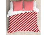 Abakuhaus Copripiumino Zuckerstange, Diagonal Red Lines, Antiacaro, Adatto A Chi Soffre Di Allergie, Con Federe, 155 Cm X 220 Cm - 80 X 80 Cm, Rosso-Bianco