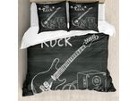 Abakuhaus Copripiumino Chitarra, Amore Per La Musica Rock Sketch, Antiacaro, Adatto A Chi Soffre Di Allergie, Con Federe, 200 Cm X 200 Cm - 80 X 80 Cm, Grigio Antracite Bianco
