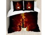 Abakuhaus Copripiumino Chitarra, Strumento In Fiamme, Antiacaro, Adatto A Chi Soffre Di Allergie, Con Federe, 200 Cm X 200 Cm - 80 X 80 Cm, Marrone Arancione Nero