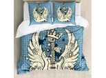 Abakuhaus Copripiumino Chitarra, Rock 'N' Roll Retrò Sporco, Antiacaro, Adatto A Chi Soffre Di Allergie, Con Federe, 200 Cm X 200 Cm - 80 X 80 Cm, Azzurro Pallido, Nero, Avorio