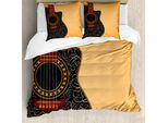 Abakuhaus Copripiumino Chitarra, Motivo Floreale Folk, Antiacaro, Adatto A Chi Soffre Di Allergie, Con Federe, 155 Cm X 220 Cm - 80 X 80 Cm, Arancione Chiaro, Nero, Marrone Rossiccio