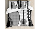 Abakuhaus Copripiumino Chitarra, Tema Folk Country Music, Antiacaro, Adatto A Chi Soffre Di Allergie, Con Federe, 200 Cm X 200 Cm - 80 X 80 Cm, Bianco E Nero