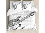 Abakuhaus Copripiumino Chitarra, Disegno Artistico Rock, Antiacaro, Adatto A Chi Soffre Di Allergie, Con Federe, 155 Cm X 220 Cm - 80 X 80 Cm, Bianco E Nero