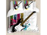 Abakuhaus Copripiumino Chitarra, Basso Fiori Colorati, Antiacaro, Adatto A Chi Soffre Di Allergie, Con Federe, 155 Cm X 220 Cm - 80 X 80 Cm, Multicolore