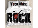 Abakuhaus Copripiumino Chitarra, Let's Rock Grunge Fun, Antiacaro, Adatto A Chi Soffre Di Allergie, Con Federe, 200 Cm X 200 Cm - 80 X 80 Cm, Rubino Nero Bianco