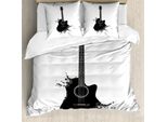 Abakuhaus Copripiumino Chitarra, Strumenti Musicali Corde, Antiacaro, Adatto A Chi Soffre Di Allergie, Con Federe, 155 Cm X 220 Cm - 80 X 80 Cm, Bianco E Nero