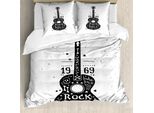 Abakuhaus Copripiumino Chitarra, Look Grunge Rock 'N' Roll, Antiacaro, Adatto A Chi Soffre Di Allergie, Con Federe, 200 Cm X 200 Cm - 80 X 80 Cm, Bianco E Nero