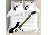 Abakuhaus Copripiumino Chitarra, Musica Basso A 4 Corde, Antiacaro, Adatto A Chi Soffre Di Allergie, Con Federe, 155 Cm X 220 Cm - 80 X 80 Cm, Nero Bianco Caramello