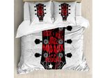 Abakuhaus Copripiumino Chitarra, Blues Pop Hard Rock, Antiacaro, Adatto A Chi Soffre Di Allergie, Con Federe, 200 Cm X 200 Cm - 80 X 80 Cm, Vermiglio, Nero, Bianco