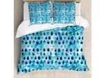 Abakuhaus Copripiumino Blu Navy E Verde Acqua, Gocce D'acqua Stravaganti, Antiacaro, Adatto A Chi Soffre Di Allergie, Con Federe, 200 Cm X 200 Cm - 80 X 80 Cm, Turchese Blu Navy