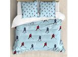 Abakuhaus Copripiumino Sportivo, Motivo Hockey Su Ghiaccio, Invernale, Antiacaro, Adatto A Chi Soffre Di Allergie, Con Federe, 155 Cm X 220 Cm - 80 X 80 Cm, Blu, Rosso, Nero