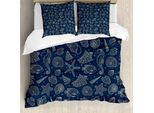 Abakuhaus Sea Shells Copripiumino, Creature Marine, Antiacaro, Adatto A Chi Soffre Di Allergie, Con Federe, 155 Cm X 220 Cm - 80 X 80 Cm, Blu Scuro Beige