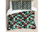 Abakuhaus Copripiumino Teal, Chevron Herringbone Retro, Antiacaro, Adatto A Chi Soffre Di Allergie, Con Federe, 155 Cm X 220 Cm - 80 X 80 Cm, Multicolore