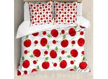 Abakuhaus Copripiumino Mela, Vivid Cartoon-Rosso-Frutta, Antiacaro Adatto A Chi Soffre Di Allergie Con Federe, 200 Cm X 200 Cm - 80 X 80 Cm, Rosso, Verde, Bianco