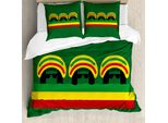 Abakuhaus Copripiumino Giamaicano, Tema Reggae, Antiacaro, Adatto A Chi Soffre Di Allergie, Con Federe, 155 Cm X 220 Cm - 80 X 80 Cm, Verde Multicolore