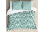Abakuhaus Copripiumino Teal, Seigaiha Scales, Antiacaro E Anallergico, Con Federe, 155 Cm X 220 Cm - 80 X 80 Cm, Verde Giada-Bianco