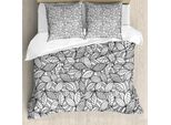 Abakuhaus Copripiumino Foglie, Foglie Astratte Doodle, Antiacaro Adatto A Chi Soffre Di Allergie Con Federe, 155 Cm X 220 Cm - 80 X 80 Cm, Grigio Nero Bianco