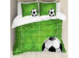 Abakuhaus Copripiumino Da Calcio, Disegno Grunge Calcio, Antiacaro, Adatto A Chi Soffre Di Allergie, Con Federe, 155 Cm X 220 Cm - 80 X 80 Cm, Verde Nero Bianco