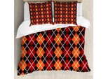 Abakuhaus Set Copripiumino Rosso E Marrone Per Letti Matrimoniali, Motivo Scozzese Argyle, Antiacaro, Adatto A Chi Soffre Di Allergie, Con Federe, Multicolore