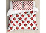 Abakuhaus Copripiuma Mela, Cartoon Frutta Biologica, Antiacaro Adatto A Chi Soffre Di Allergie Con Federe, 200 Cm X 200 Cm - 80 X 80 Cm, Corallo Scuro Verde Bianco